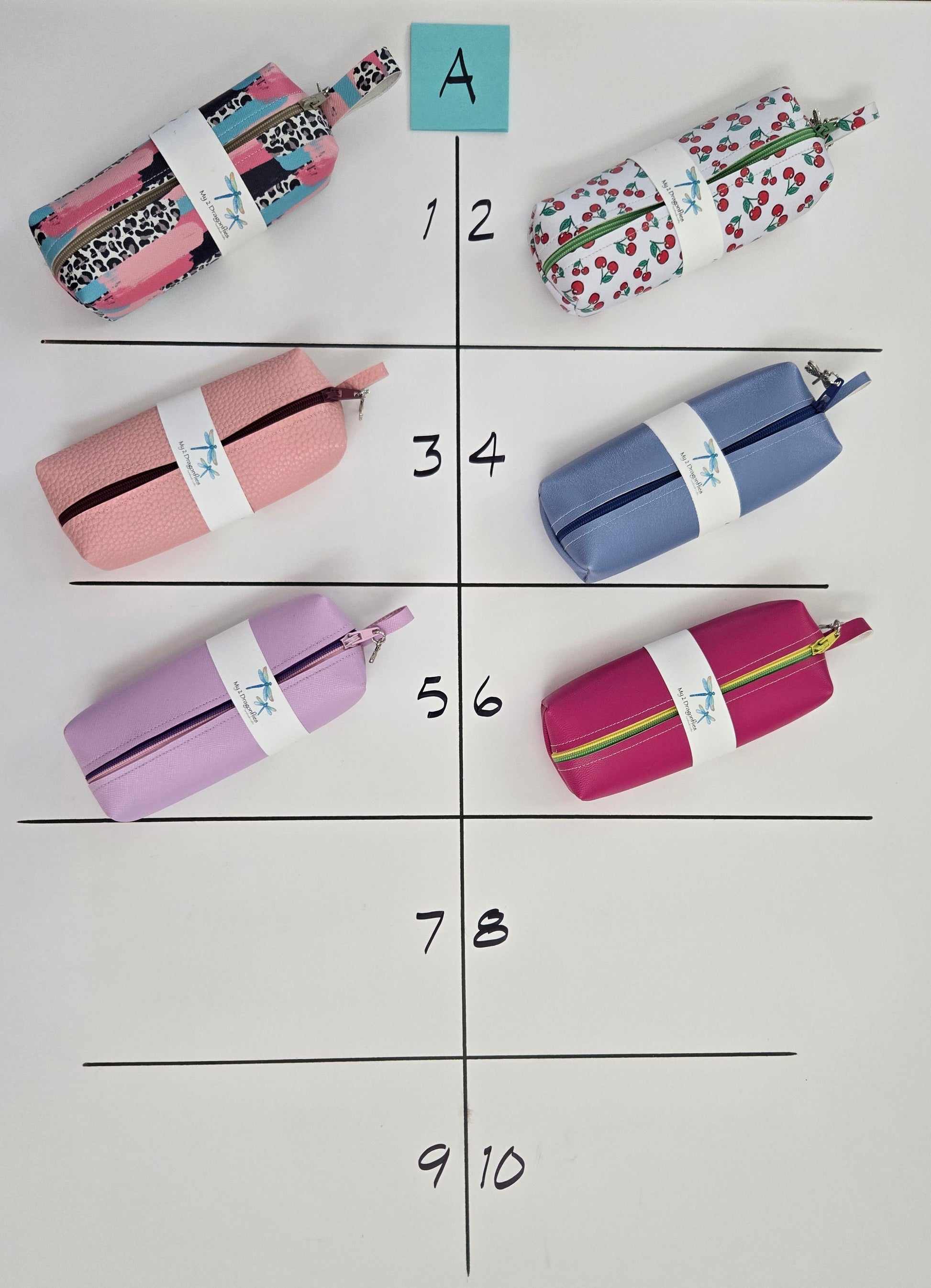 Color swatches with fabric samples on a grid layout